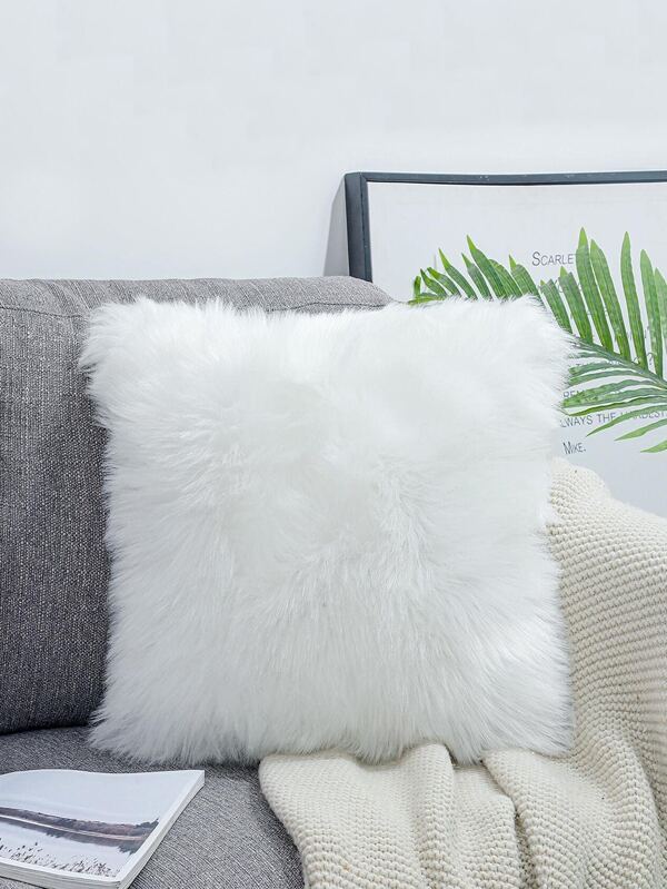 Fluffy Cushion Cover Without Filler, White Plush Throw Pillow Case, Pillow Insert Not Include, For Sofa, Living Room
