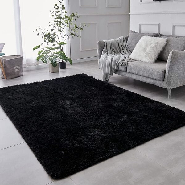 Soft And Fluffy Plush Shag Rug For Living Room Bedroom Nursery Dormitory Teenager Room Decoration, Thick And Comfortable, Black