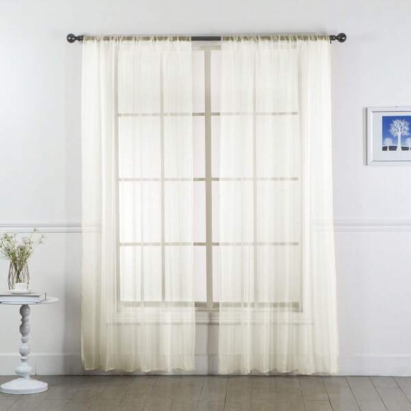 Set Of Two (2) Sheer Window Curtains Panels With Rod Pocket Drape Set Multiple Lengths (63", 84", 95", 108", 120" L) Solid Colors