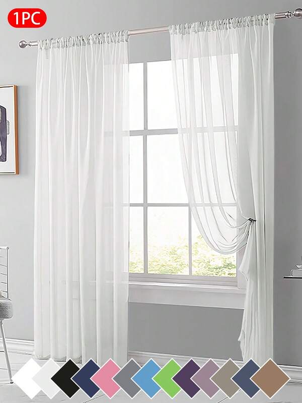 1pc Sheer Voile Curtain, Lightweight Translucent Fabric For Sun Protection, Heat Insulation And Light Filtering, With Rod Pocket Top Design, Suitable For Living Room, Bedroom, Balcony Decor | Autumn Decor, Room Decor