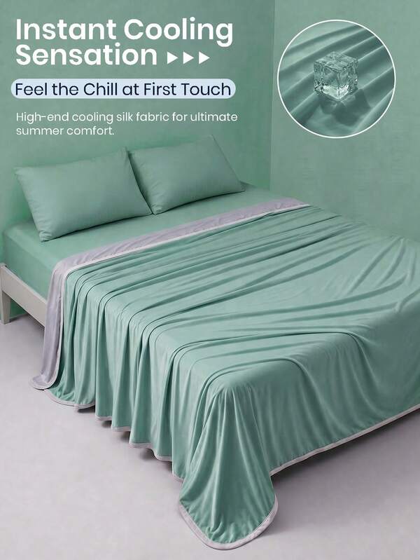 1pc Aqua Green Cooling Blanket, Minimalist Fashion, Cooling Yarn Material, Reinforced Edging, Provides Cool And Comfortable Experience For Heat-Sensitive People, Machine Washable, Lightweight And Portable, Suitable For Bedroom/Sofa/Outdoor